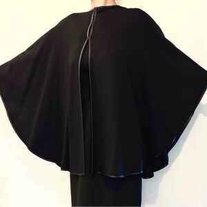 Vintage St John black opera cape with leather trim